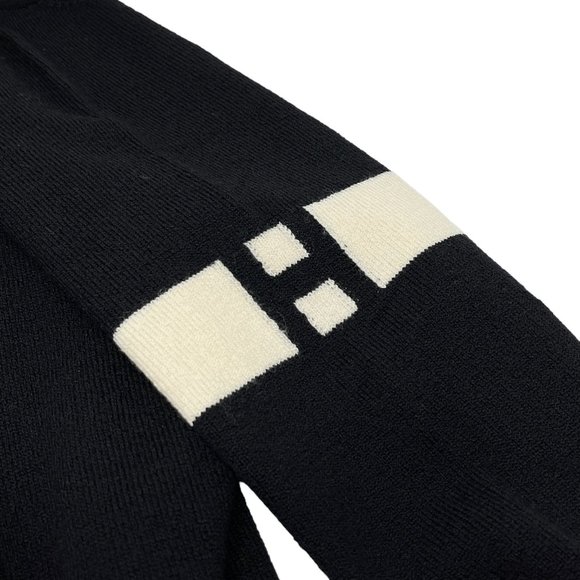 HERMES Vintage H Logo Turtleneck Sweater Top Knit Black White Wool Rank [102308] - Picture 8 of 10